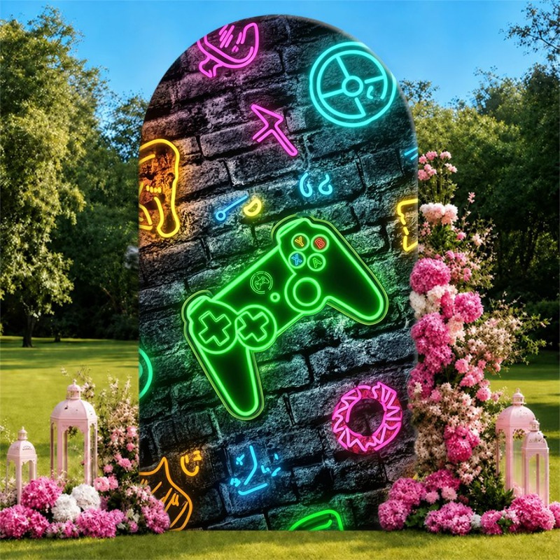 Gaming Console Icon - 단면 아치형 배경 커버, 네온 게임
