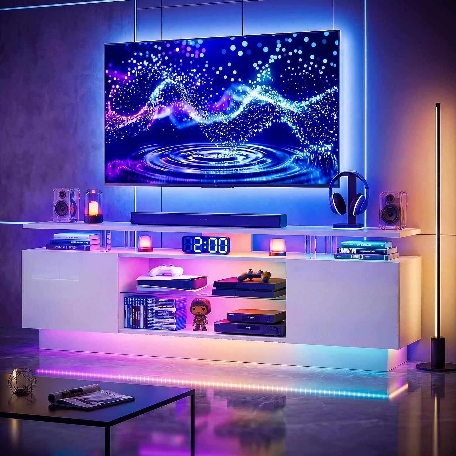 70인치 고광택 TV 스탠드 2개 캐비닛 3단 LED  - Gaming Console App 리뷰 및 가격