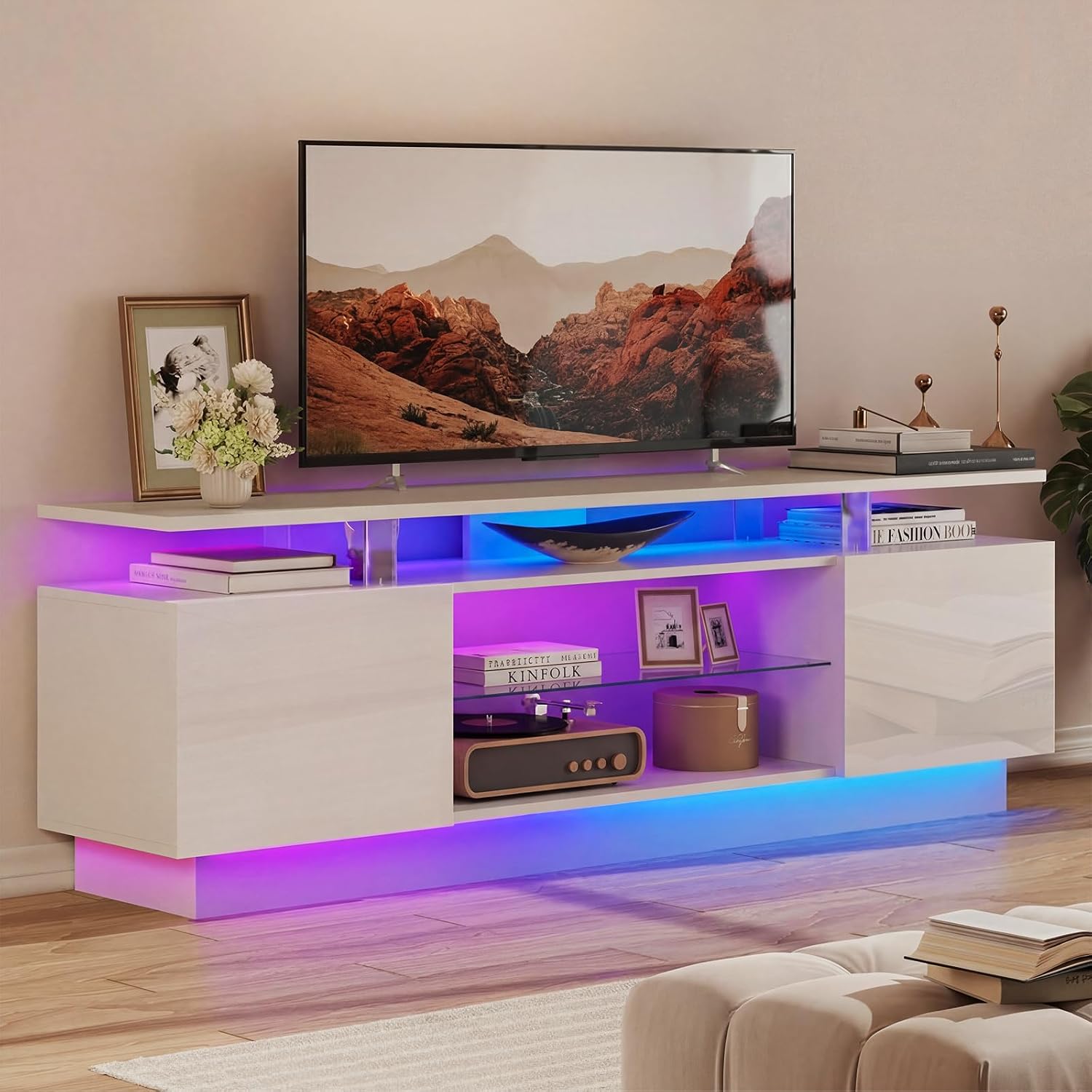 70인치 고광택 TV 스탠드 2개 캐비닛 3단 LED  - Gaming Console App 리뷰 및 가격